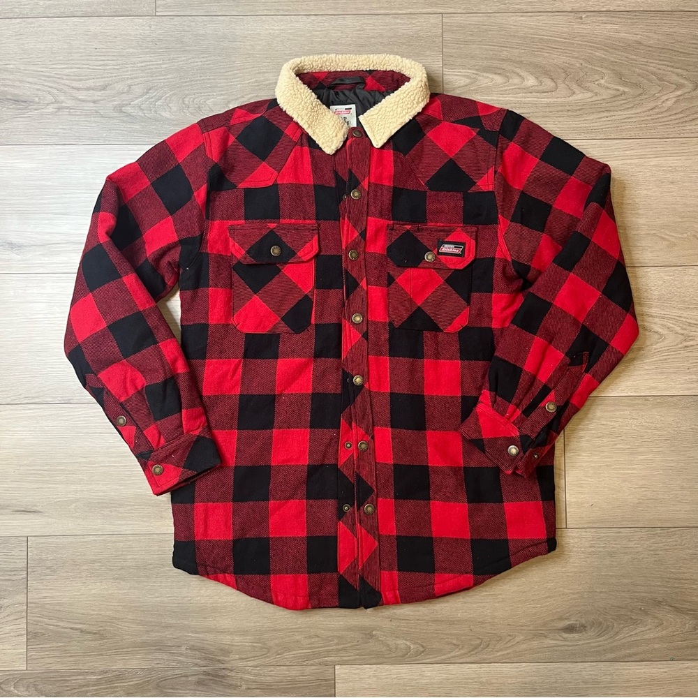 DICKIES mens red and black buffalo check flannel checked Sherpa work jacket